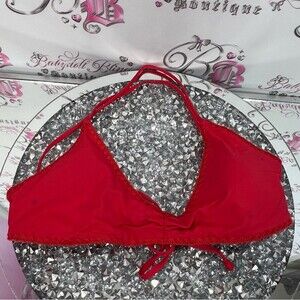 Quint soul bikini top criss cross strappy bright Red Halter Bikini Top